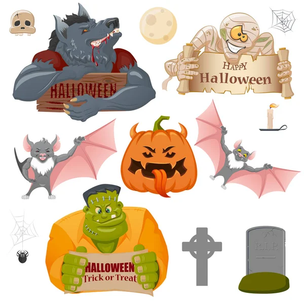 Conjunto de objetos relacionados ao Halloween — Vetor de Stock