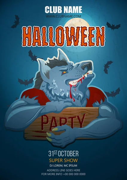 Noční Halloween party s vlkodlakem charakter návrhu pozadí — Stockový vektor