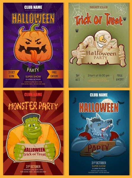 Halloween party uitnodiging poster of flyer sjablonen set. — Stockvector