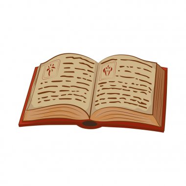 Açık sihirli kitap. Karikatür tarzı sihirli kitap.