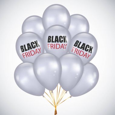 Siyah Cuma satış Poster gerçekçi grup ile üzerinde beyaz balonlar 