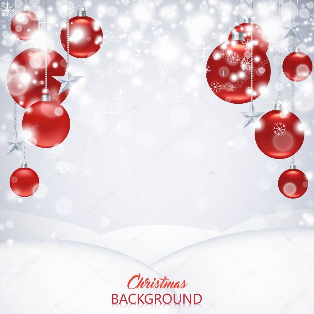 Christmas background with red frosted and glossy Christmas balls