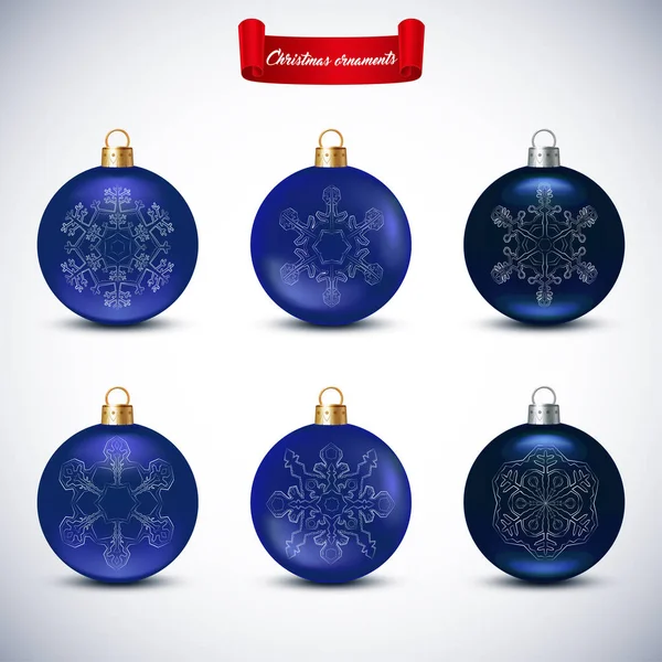 Beyaz zemin üzerine mavi Noel topları topluluğu. Christma — Stok Vektör