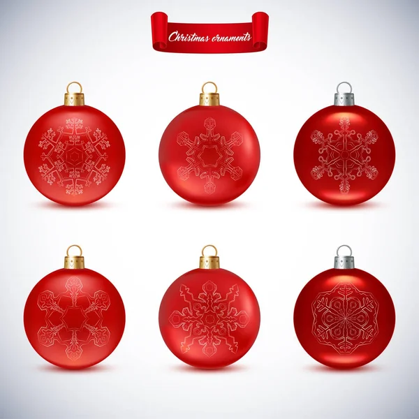 Beyaz zemin üzerine kırmızı Noel topları koleksiyonu. Noel — Stok Vektör