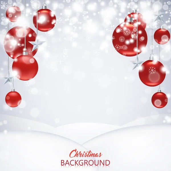 Fondo de Navidad con bolas rojas esmeriladas y brillantes de Navidad — Vector de stock