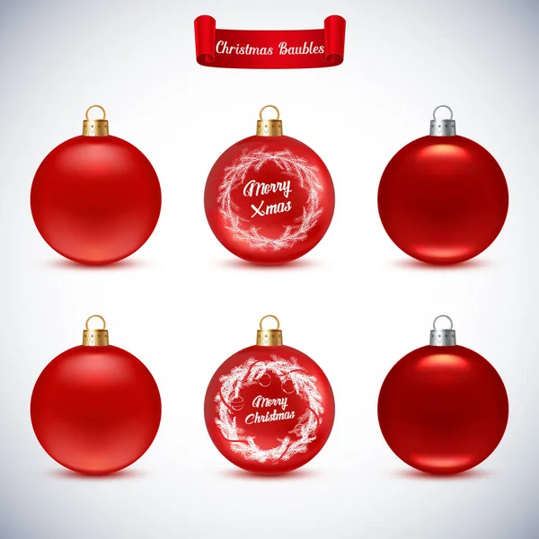 Kırmızı Noel topları topluluğu. Noel topları gölgeler — Stok Vektör