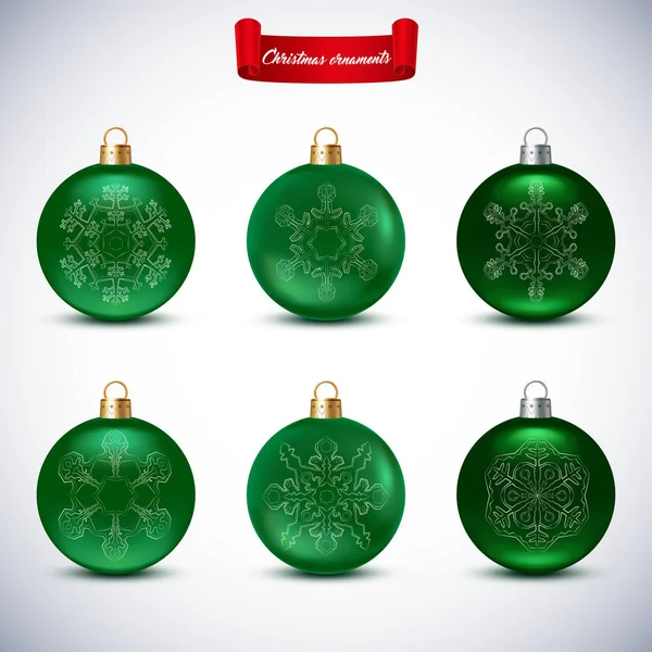 白色背景的绿色圣诞球收集。Christm — 图库矢量图片