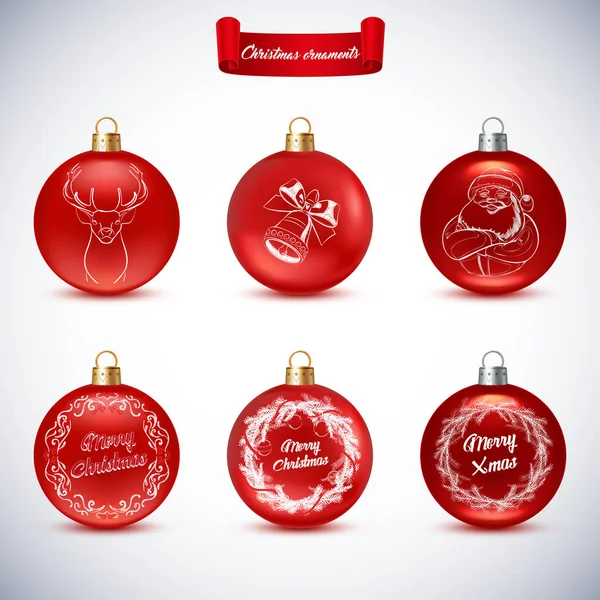 Beyaz zemin üzerine kırmızı Noel topları koleksiyonu. Noel — Stok Vektör