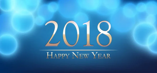Tarjeta de Feliz Año Nuevo 2018. Ilustración con bokeh azul — Vector de stock