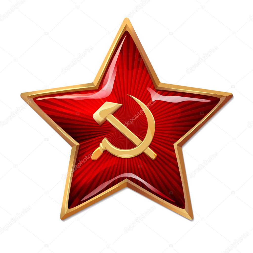 Red star with hammer and sickle. Star like a Soviet soldier.