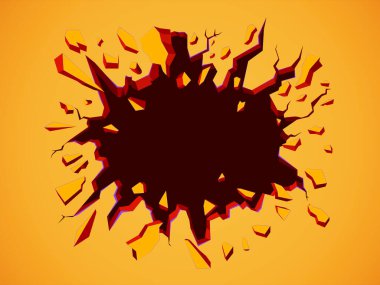 Duvar patlaması. Sarı duvardaki siyah çatlak..