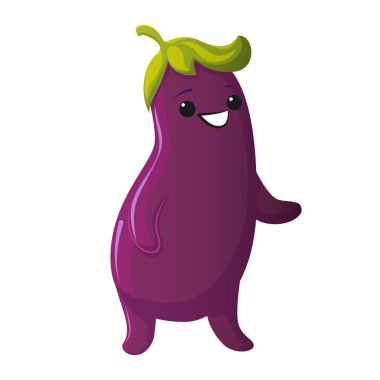 Cute Eggplant character. Kawaii vegetable vector characters isolated on white background