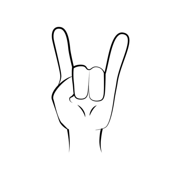 Rock Hand horns. Line art. White background — 스톡 벡터