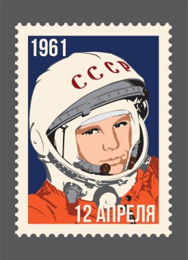 08 Nisan 2020: Astronot Yuri Gagarin Uzaya çıkan ilk insan. Şekillendirilmiş vektör sembolü. 12 Nisan Kozmonotik Günü