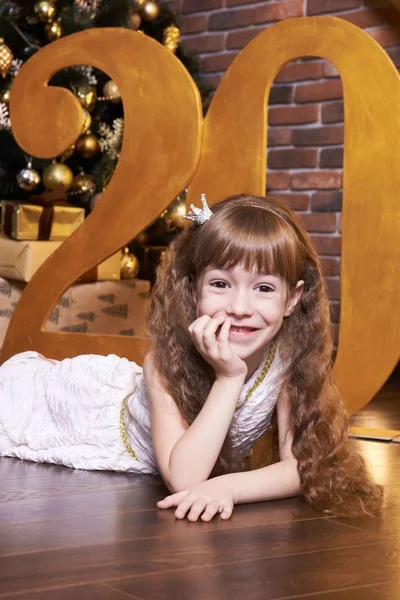 Новий Рік Радість Принцеса Портретна Дитина Дівчинка Різдвяний Інтер — стокове фото