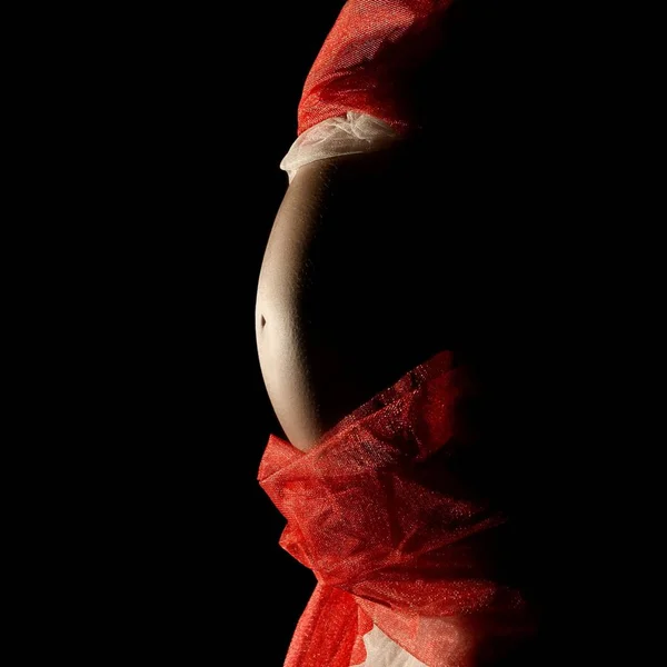 Pregnancy Black Background Mama Red Bow — Stock Photo, Image