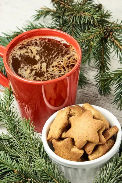 Big cup of coffee. Gingerbread Cookie. NewYear. Delicious recipe