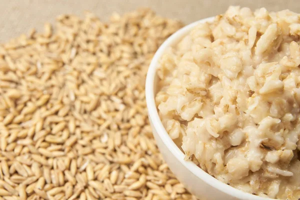 Raw Oatmeal Useful Cooked Porridge Neutral Light Background — Stock Photo, Image