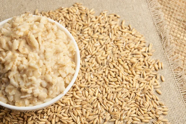 Raw Oatmeal Useful Porridge Neutral Light Background — Stock Photo, Image