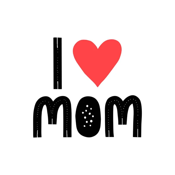 Me encanta la tarjeta vectorial mamá. Cita tipográfica para mami. Hijo o ícono de caligrafía. Banner negro y rojo — Vector de stock