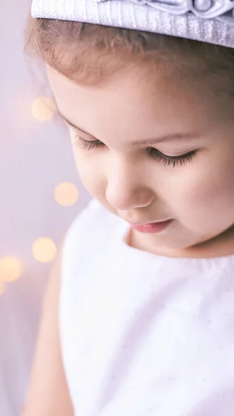 Little cute girl sale portrait. Photography of luxury female child. Happy winner emotion. Fresh person face. Kid eyes Royalty Free Stock Photos