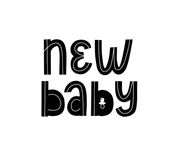 Neues Baby-Tippfehler-Banner. Kindertypografie-Ankündigung. handgeschriebene trendige Vektorillustration. moderner grafischer Slogan für Neugeborene — Stockvektor