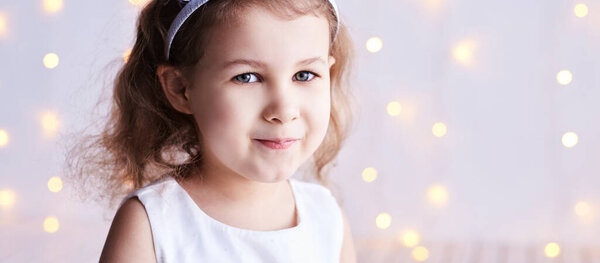 Little cute girl sale portrait. Photography luxury female child. Happy emotion