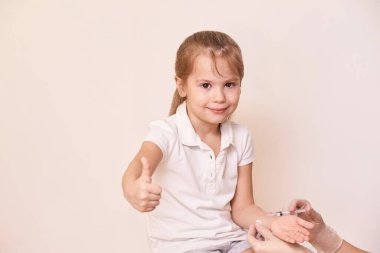 Doctor do injection to young girl. Kid immunization clipart