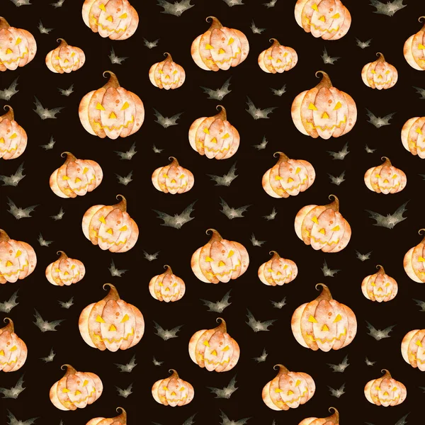 Cadılar Bayramı desen. Çılgın Cadılar Bayramı seamless modeli parlak kabaklar ve siyah siluet yarasalar siyah bir zemin üzerine.