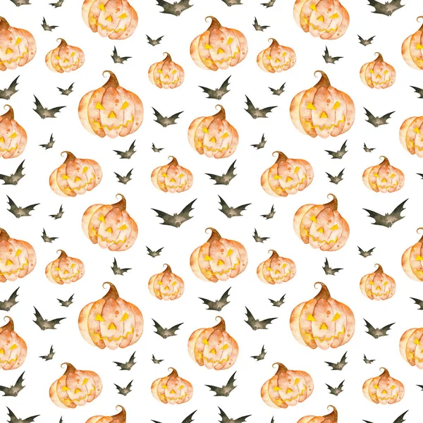 Cadılar Bayramı desen. Çılgın Cadılar Bayramı seamless modeli ile parlak kabaklar ve siyah siluet yarasalar.