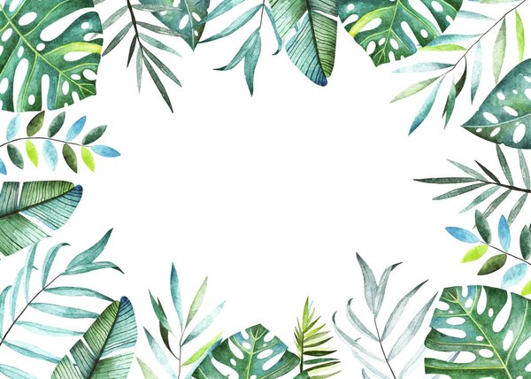 Tropical plants collection. Watercolor frame. 
