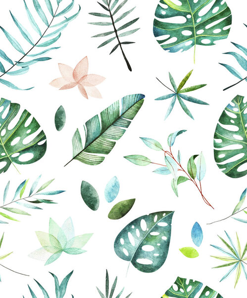 Watercolor tropical seamless pattern. 