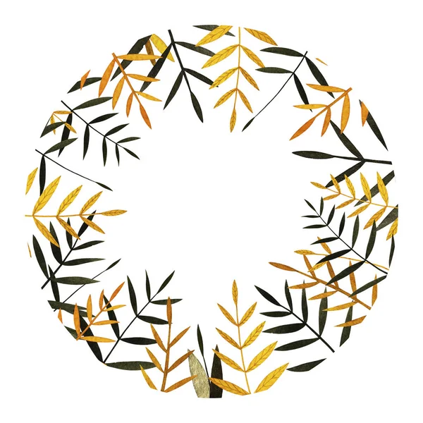 Renkli sonbahar koleksiyonu yaprakları. Suluboya çerçeve. 