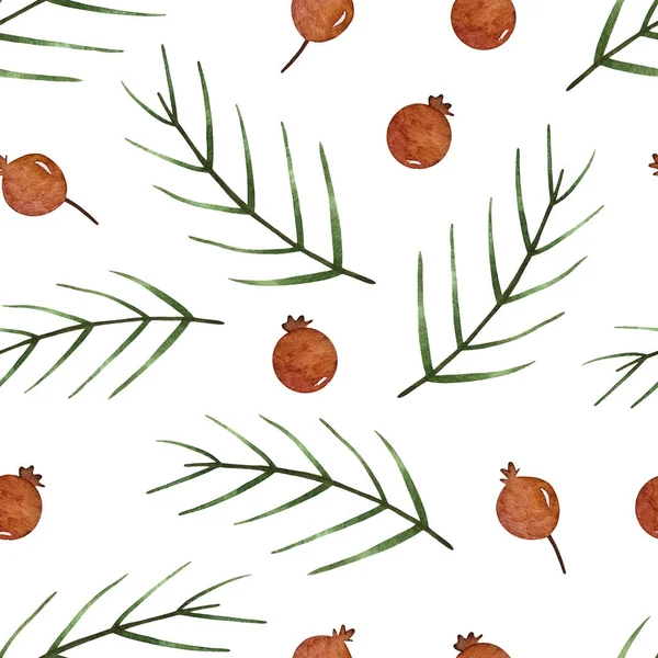 Suluboya kış seamless modeli. Desen kış meyveleri ve dalları ile. 