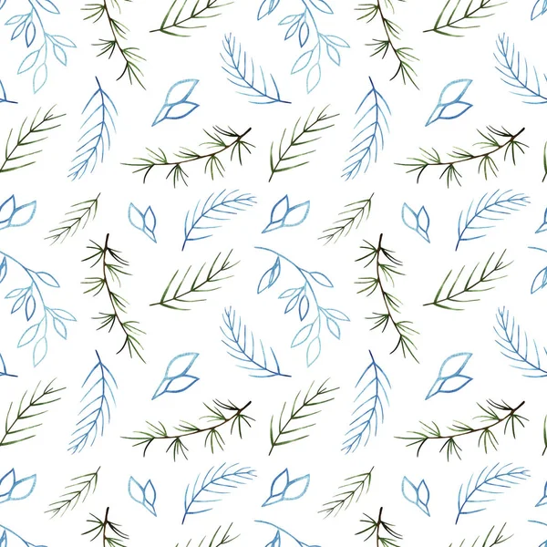 Aquarell Winter nahtlose Muster. Muster mit winterlichen Zweigen. — Stockfoto