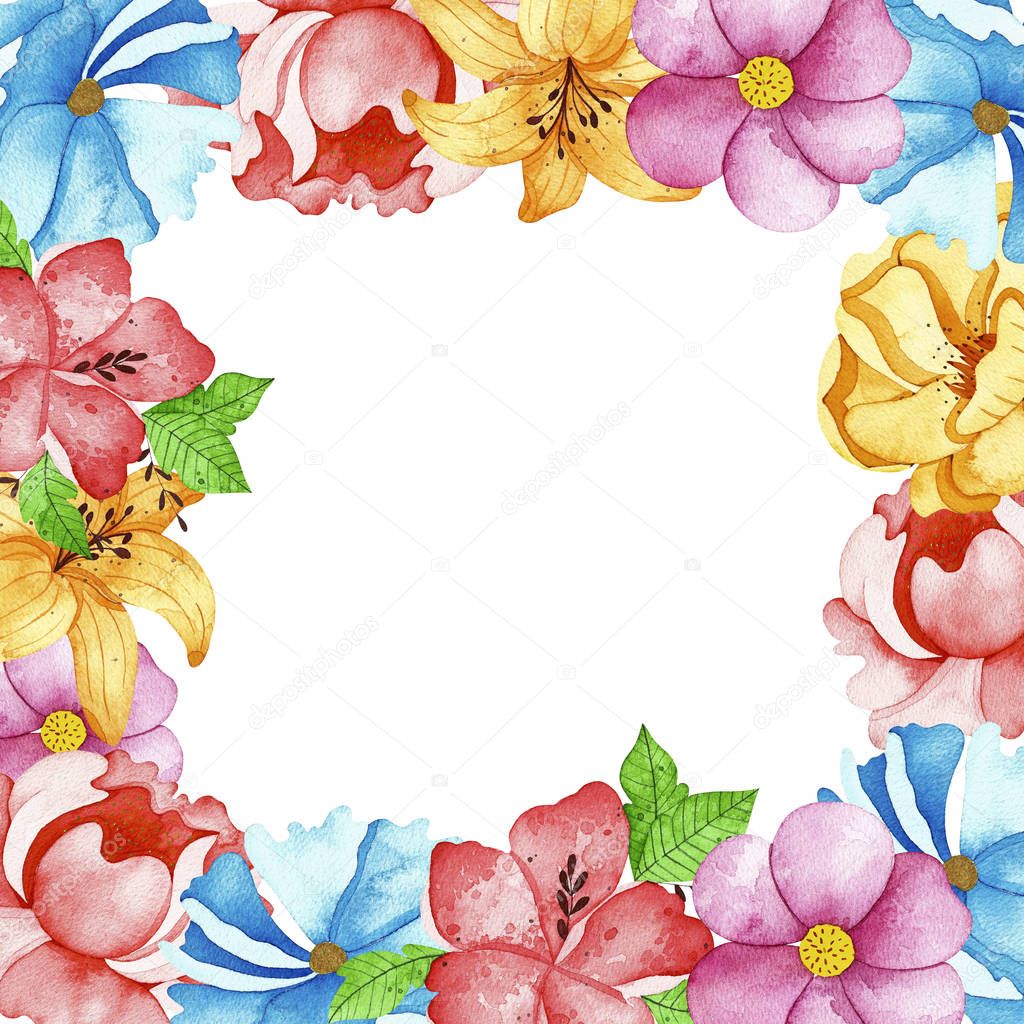 Watercolor flowers frame. 