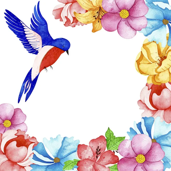 Suluboya çiçekli çerçeve. 