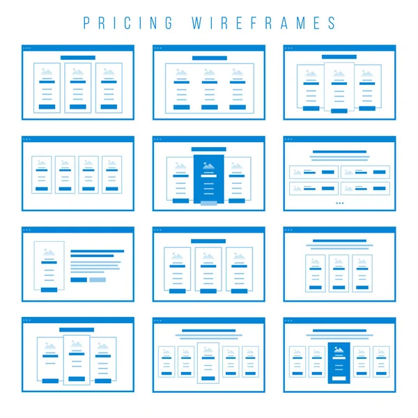 Tablas de precios Componentes Wireframe. Prototipo . Ilustración De Stock