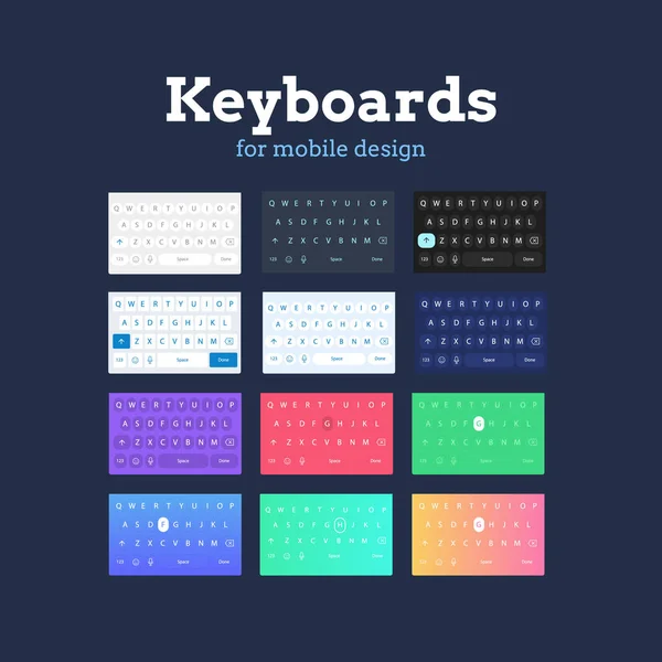 Мобільні клавіатури QWERTY в різних кольорах і стилях . Ліцензійні Стокові Ілюстрації