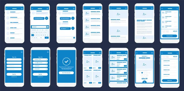 Mobile App Wireframe Ui Kit. Detailed wireframe for quick prototyping. — Stock Vector
