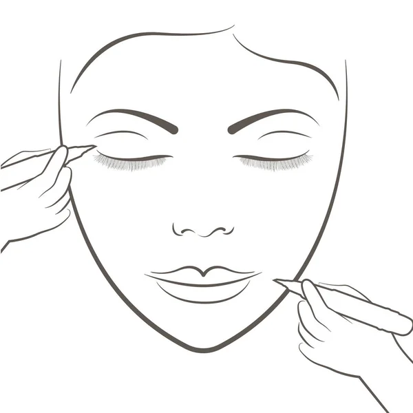 Attractive lady getting facial care and tattoo and permanent makeup tattoo. Vector Graphics