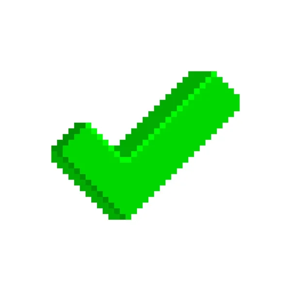 Grünes Häkchen-Symbol im pixeligen Stil. — Stockvektor