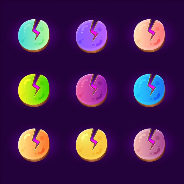 Set Cracked Game Gems Elements Arcade Games Gui Gradient Elements — 스톡 벡터