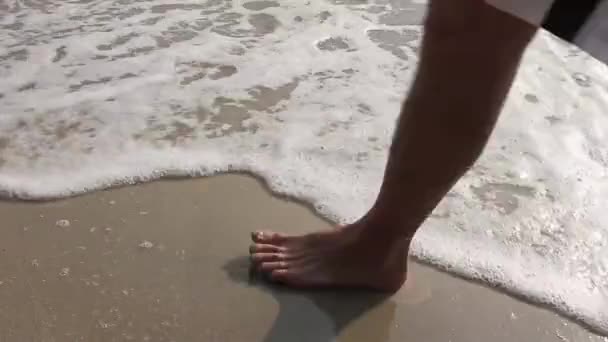 Ayak kumlu bir plaj üzerinde — Stok video