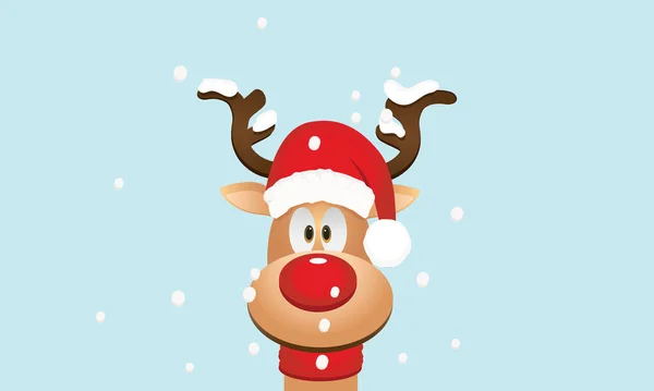 Renne de Noël portant le chapeau du Père Noël — Image vectorielle