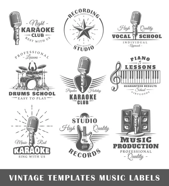 Conjunto de plantillas de etiquetas musicales vintage — Archivo Imágenes Vectoriales