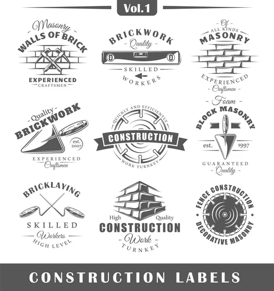 Etiquetas de construcción vintage — Vector de stock