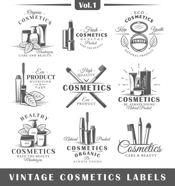 Набор винтажных косметических этикеток, логотипов
