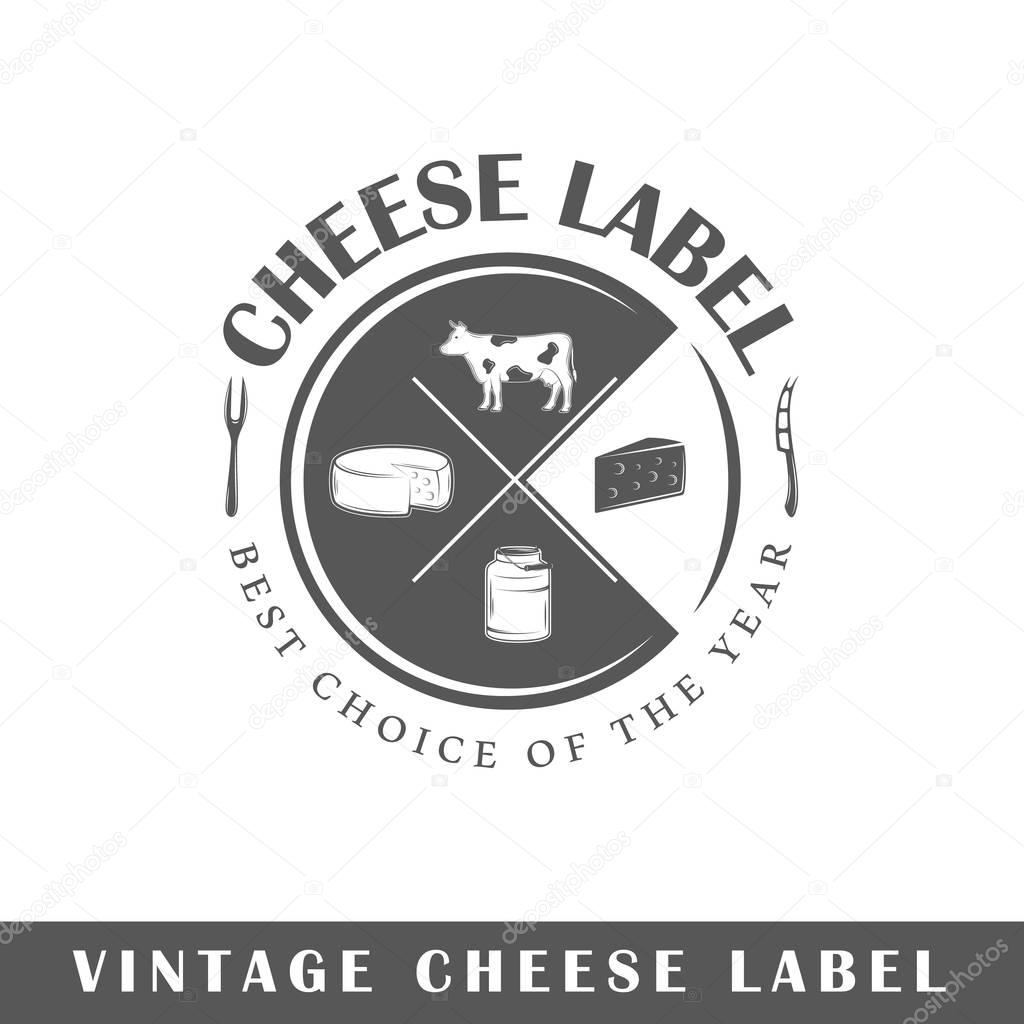 Cheese label isolated on white background. Design element. Template for logo, signage, branding design. Vector illustration