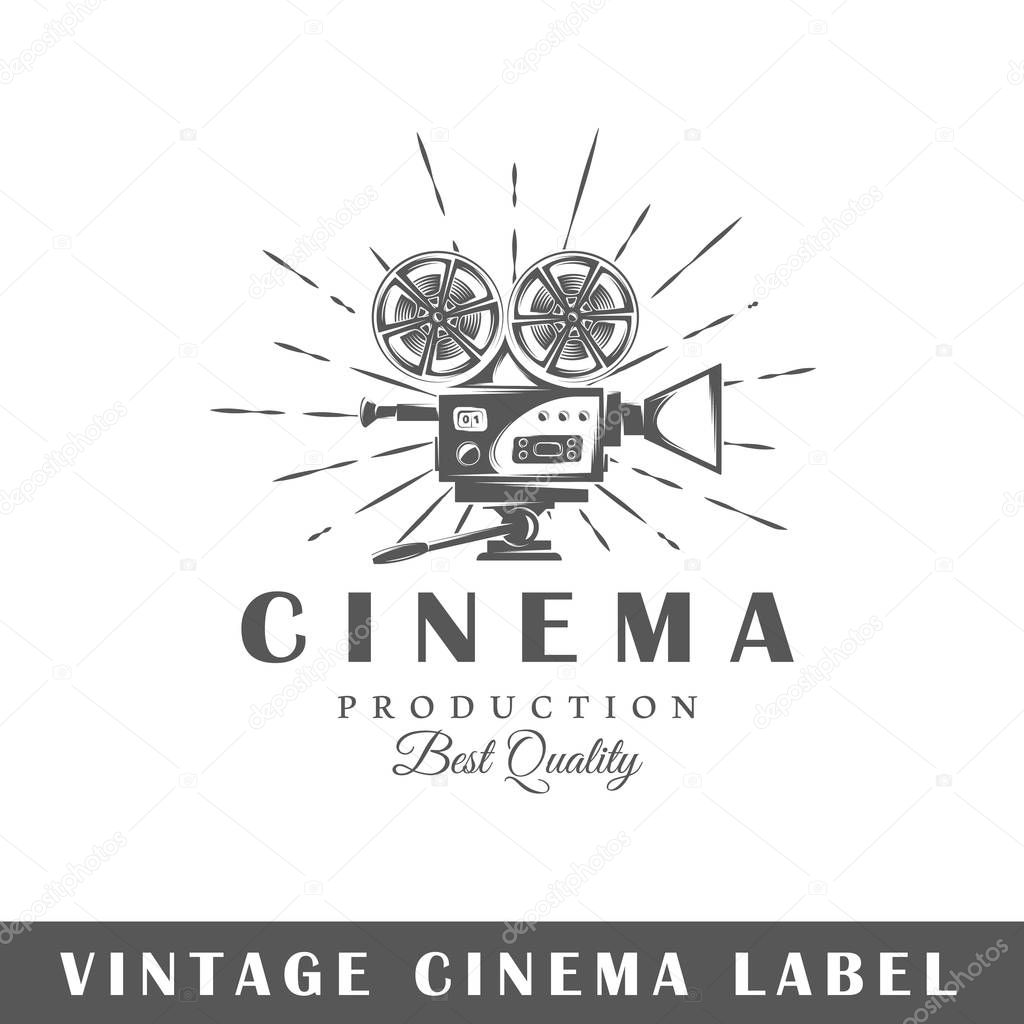Cinema label isolated on white background. Design element. Template for logo, signage, branding design. Vector illustration